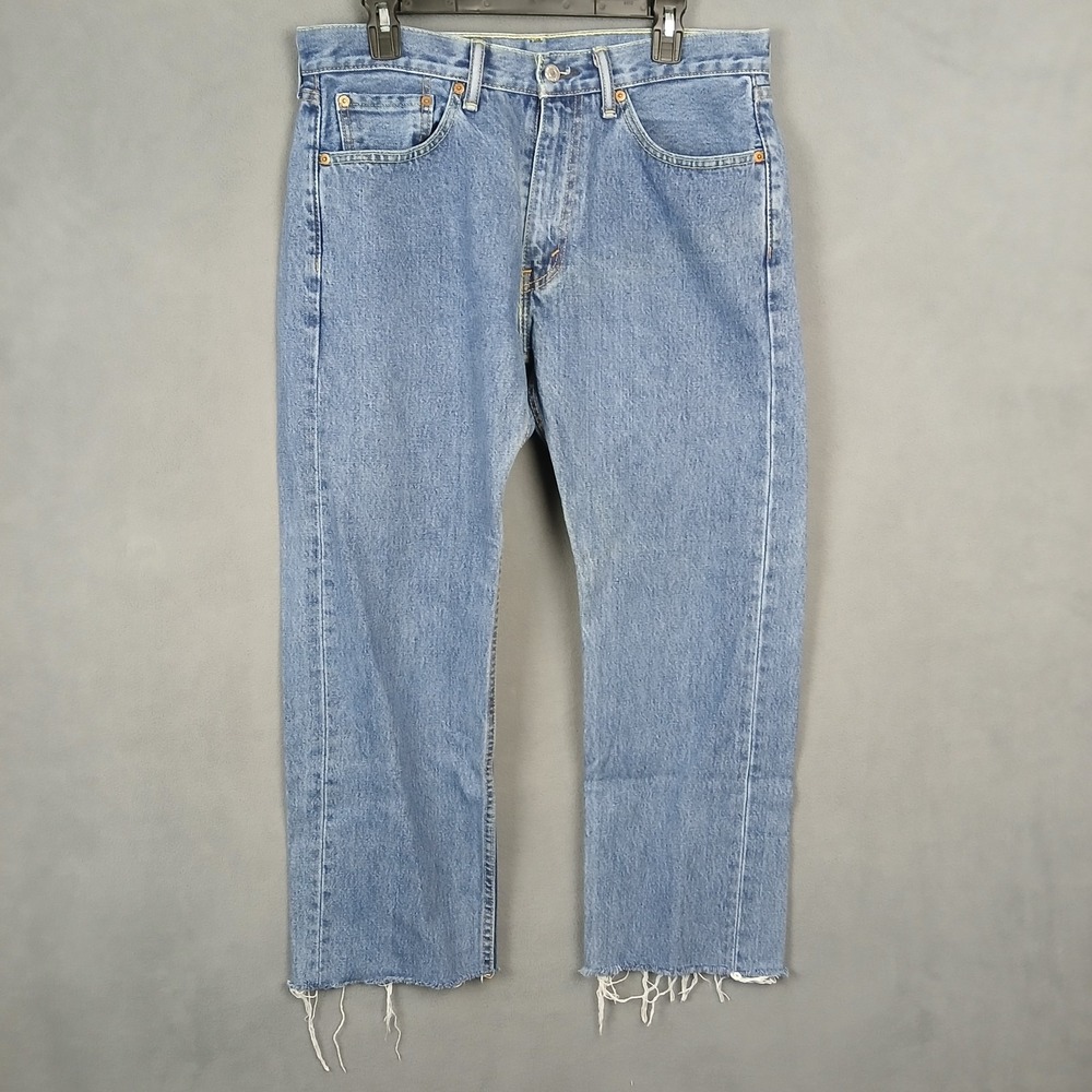 Levis 505 Regular Fit Jeans Mens 33x34 Blue Denim‎ Cotton Stretch Light Wash